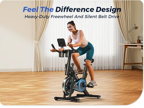 MERACH Heimtrainer-Bremsbelag, stationäres Fahrrad, geräuscharm, für den Innenbereich, Fahrrad, 270 Pfund Tragkraft, Tablet-Halterung, Fitness-Kurse – Detail 9