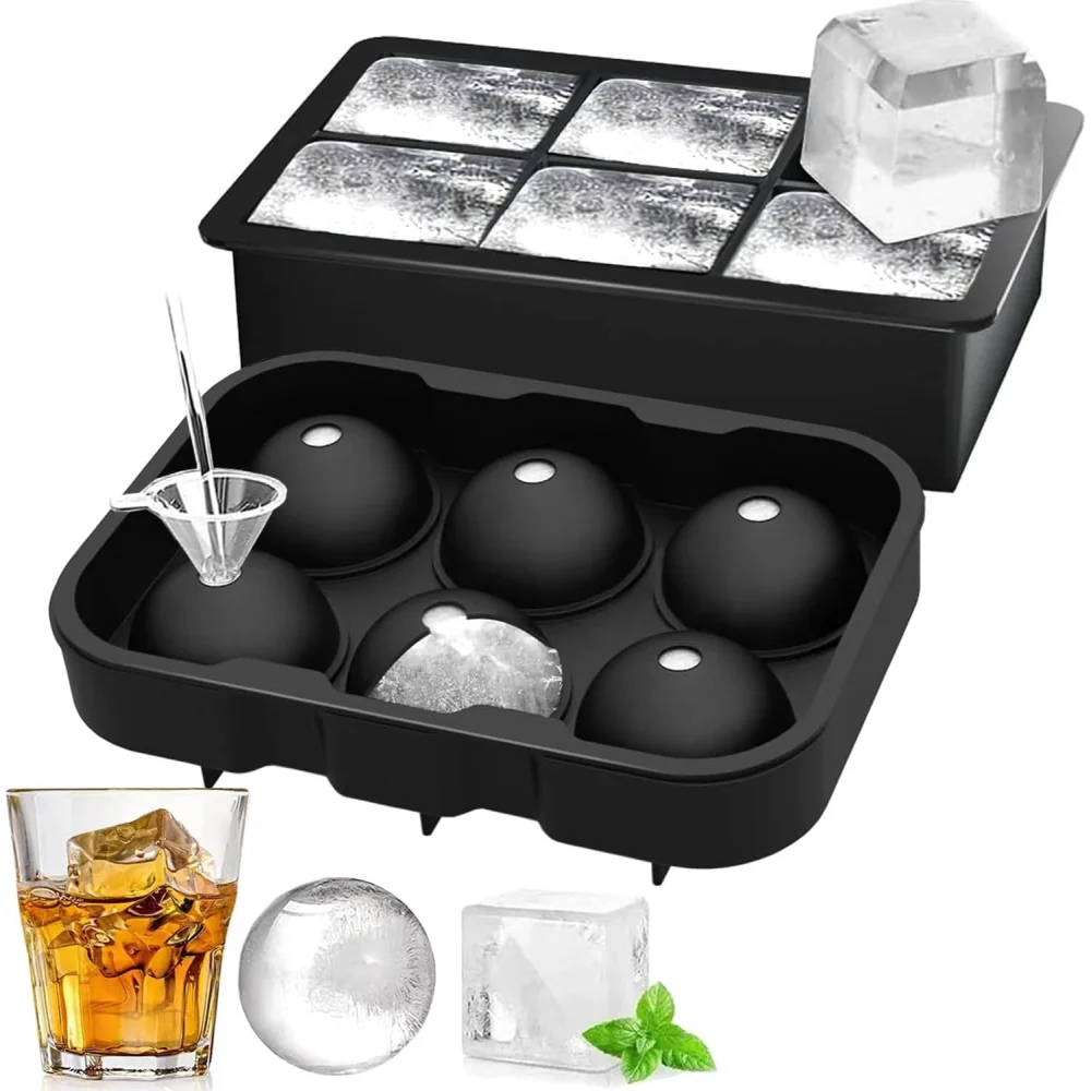 Bandejas para cubitos de hielo de silicona, bandejas grandes para cubitos de hielo, 6 bandejas, bandejas para cubitos de hielo, sin BPA, adecuadas para refrigerar bebidas, whisky a
