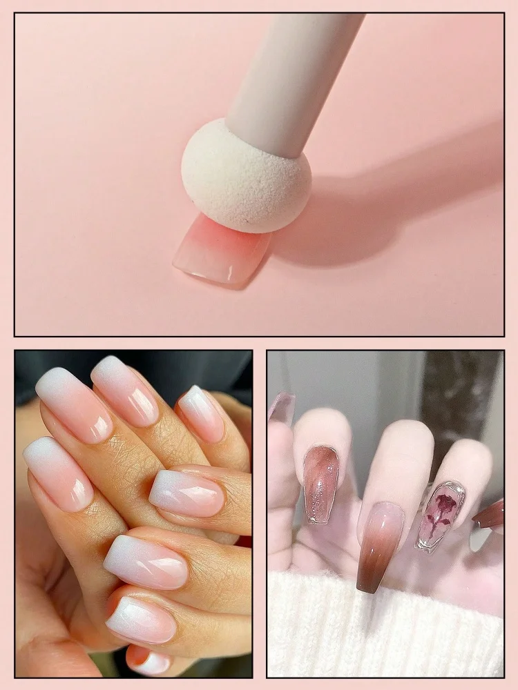 Pennello per Nail Art a Doppia Punta con Sfumatura e Ombreggiatura, Punta a Pennello per Dotting, Manico in Spugna con Strass, Strumento per Pittura Unghie