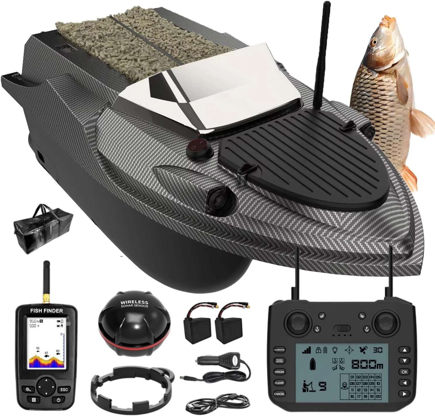 Flytec V080 Ferngesteuertes Köderboot 12V 20000mAh Doppelmotor 550 15km/h 2-4 Stunden Laufzeit Wasserkühlung Automatische Rückkehr 800m Reichweite 3KG Ladekapazität 180 Angelpunkte