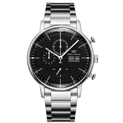 Reloj WM Relojes de cuarzo Casual Negocios Cristal de zafiro Resistente al agua Acero inoxidable Reloj Welly Merck 014M