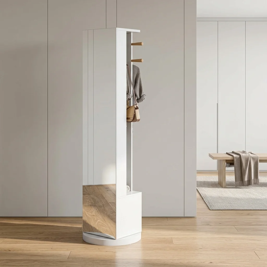 Anajqaqia Specchio a figura intera HD 160 x 45 x 45 cm con appendiabiti, girevole a 360° ° Specchio Girevole con Mensola e 2 Cassetti, Specchio da Terra per Camera da Letto e Ingresso