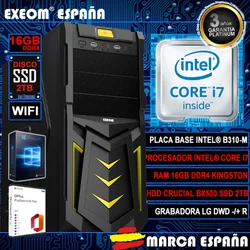 Ordenador Gaming Pc Sobremesa Intel i7 16GB DDR4 SSD CRUCIAL 2TB WIFI Windows 10