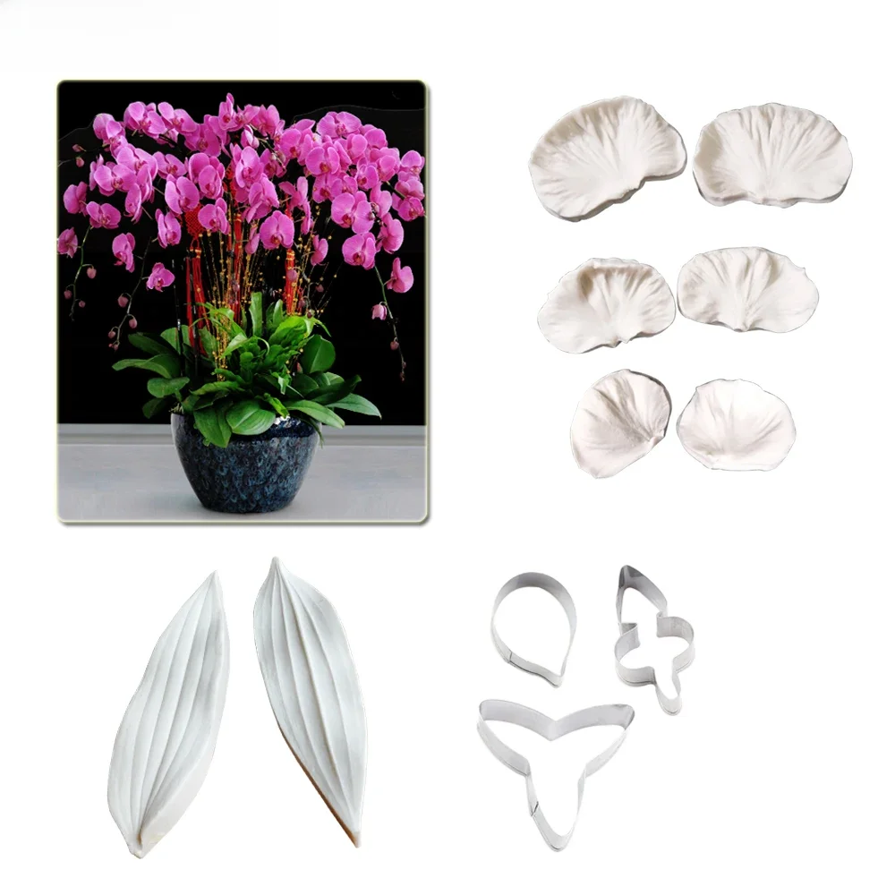 Phalaenopsis Orchid Flower Petal Veiner Silicone Moulds Fondant Scented Fondant Gumpaste Mold For Desserts Round CakeCS359 — zdjęcie 2