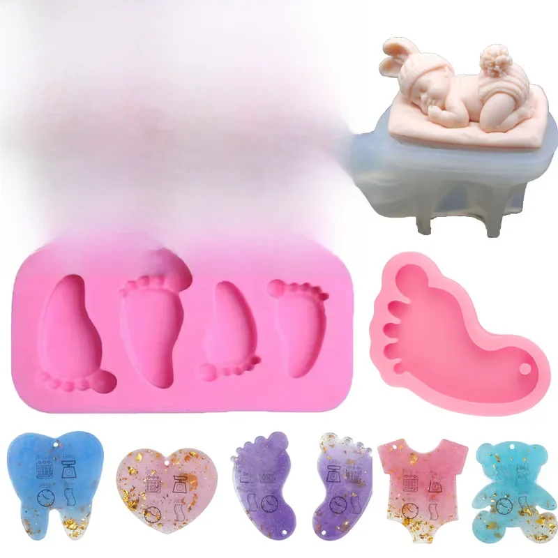 Baby Shower Bapti wiszące dekoracje ładny stopa dziecka kształt butelki epoksydowej formy brelok tworzenie wisiorów urodziny dziecka wystrój — zdjęcie 2