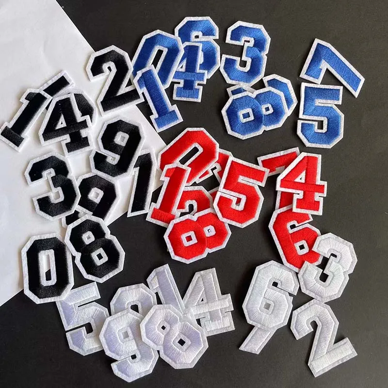 Black,White,Red,Blue 0~9 Number Letter Applique Patch Thermocollant,Digit Fabric embroidery Iron On Patches For Jersey Badges