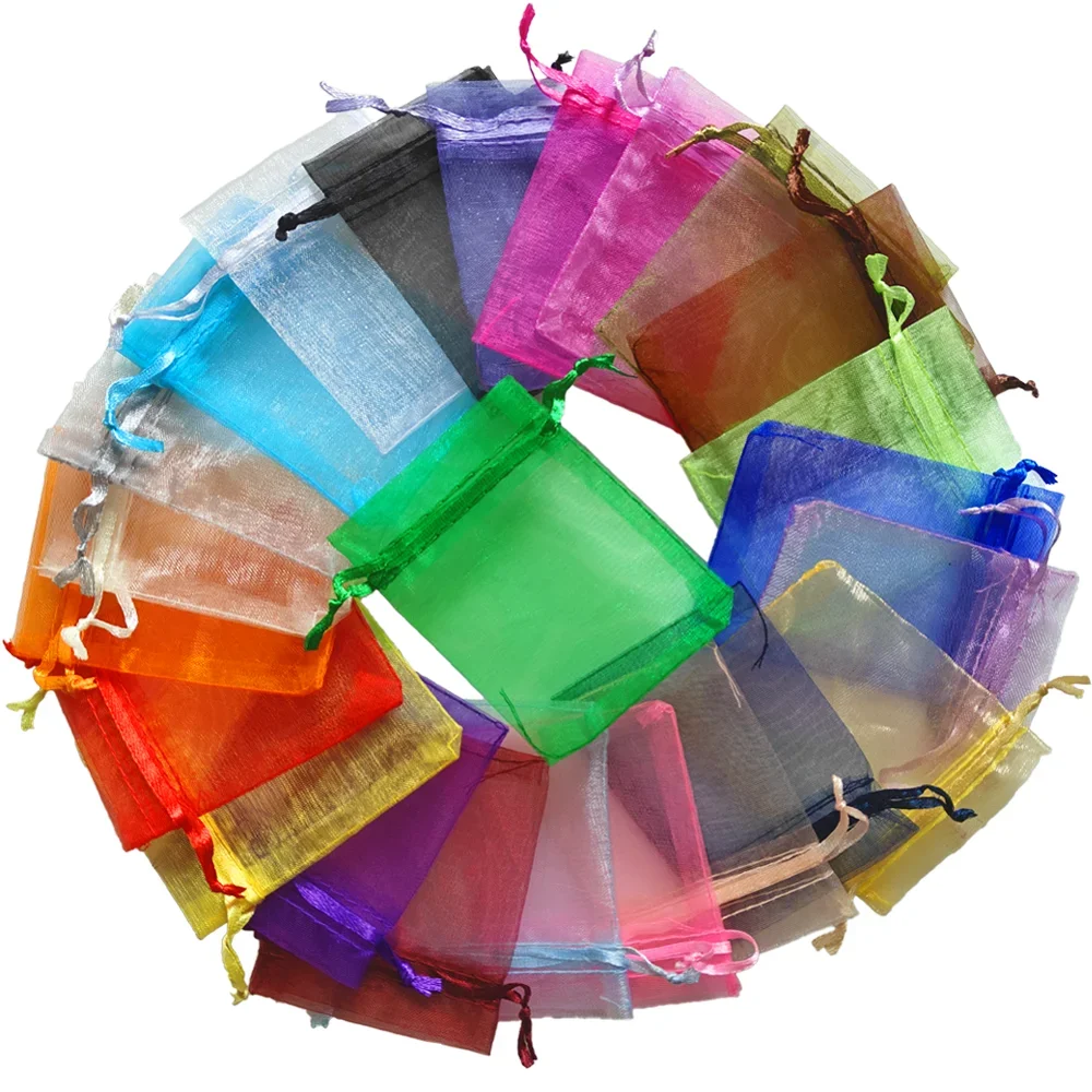 25/50/100 sztuk Organza torba na prezenty Multicolor woreczki ze sznurkiem na cukierki torba na biżuterię pakowanie torby na prezenty ślubne torba z organzy — zdjęcie 2