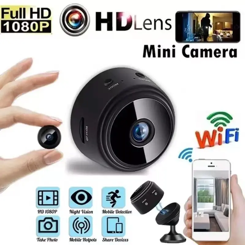 Câmera Mini Sensor HD A9, Wi-Fi, 110V, Memória Grava Em, Suporte Para Endoscópio, Envio Imediato