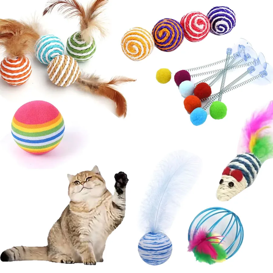 ชุดของเล่นแมว 1/3/5 ชิ้น ชุดของเล่นแมวแบบสนุกสนาน ไม้กระดานขูดเล็บ ลูกบอลกระดิ่งรูปหนู ขนแมว ของเล่นแมว