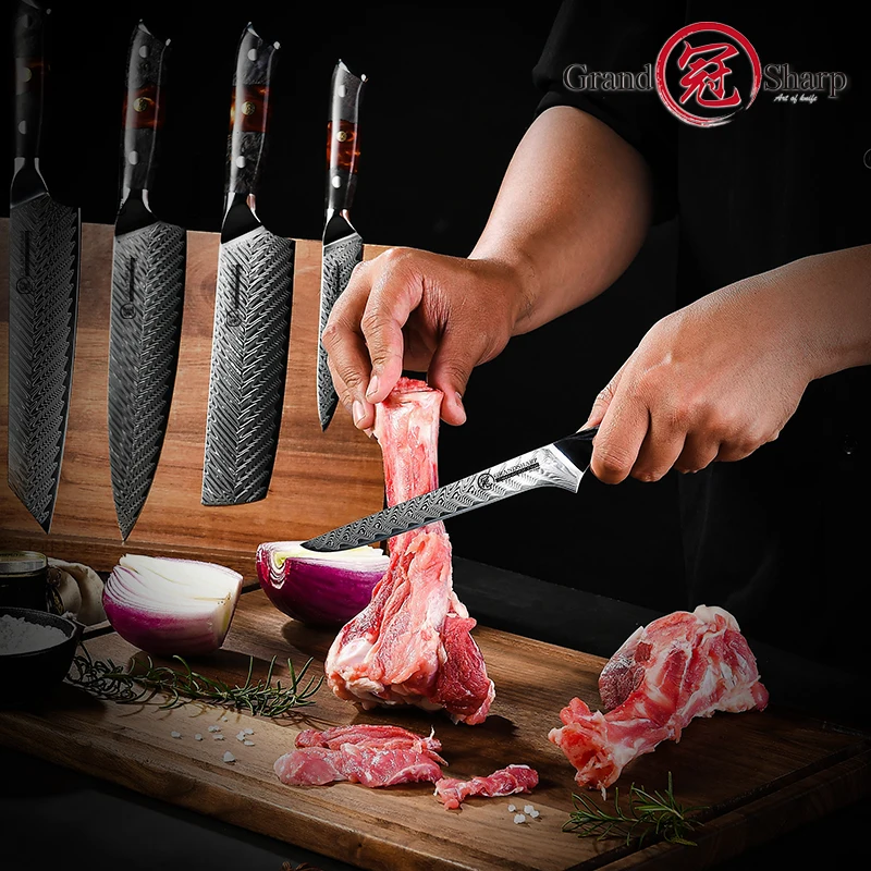 Damascus Kitchen Knives Chef\'s Boning Knife Japanese Steel Cooking Tool Home Market Cooking Cutlery Meat Vegetable Steak Knives