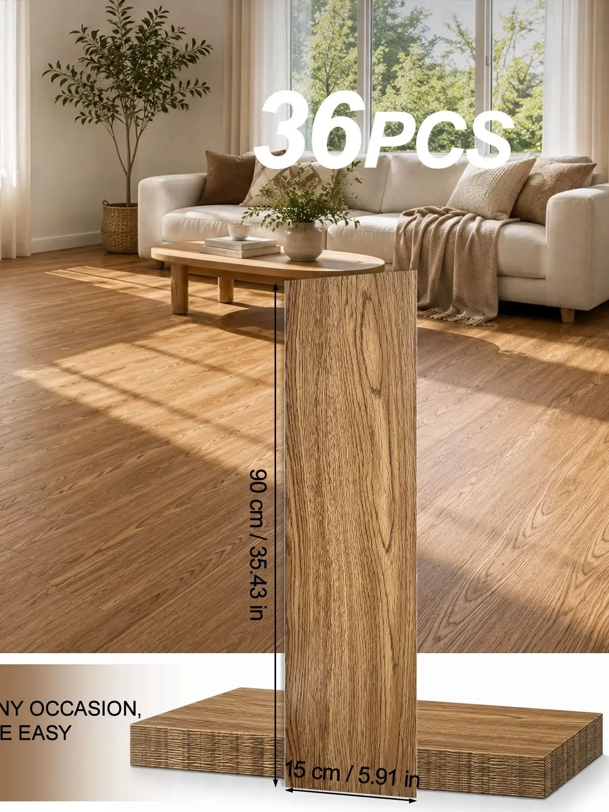 Naklejki na podłogę z PVC imitujące drewno, 36 sztuk, 91,4×15,3 cm, samoprzylepne, odporne na zarysowania, wodoodporne winylowe płytki podłogowe, naklejki na podłogę do salonu, sypialni, kuchni, (Sg-05) — Zdjęcie 2 z 2