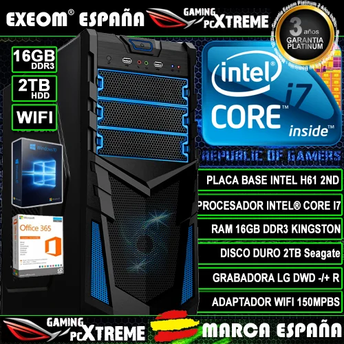 Computer Gaming Pc Intel Core i7 16GB DDR3 2TB HDD Wifi desktop Windows 10