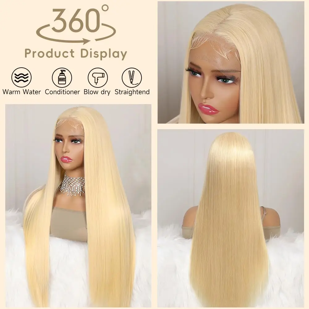 30 Inch 613 Lace Front Wig Human Hair Straight Blonde 13x6 Lace Front Wig Human Hair 200% Density Pre Plucked Wigs for Women image 2
