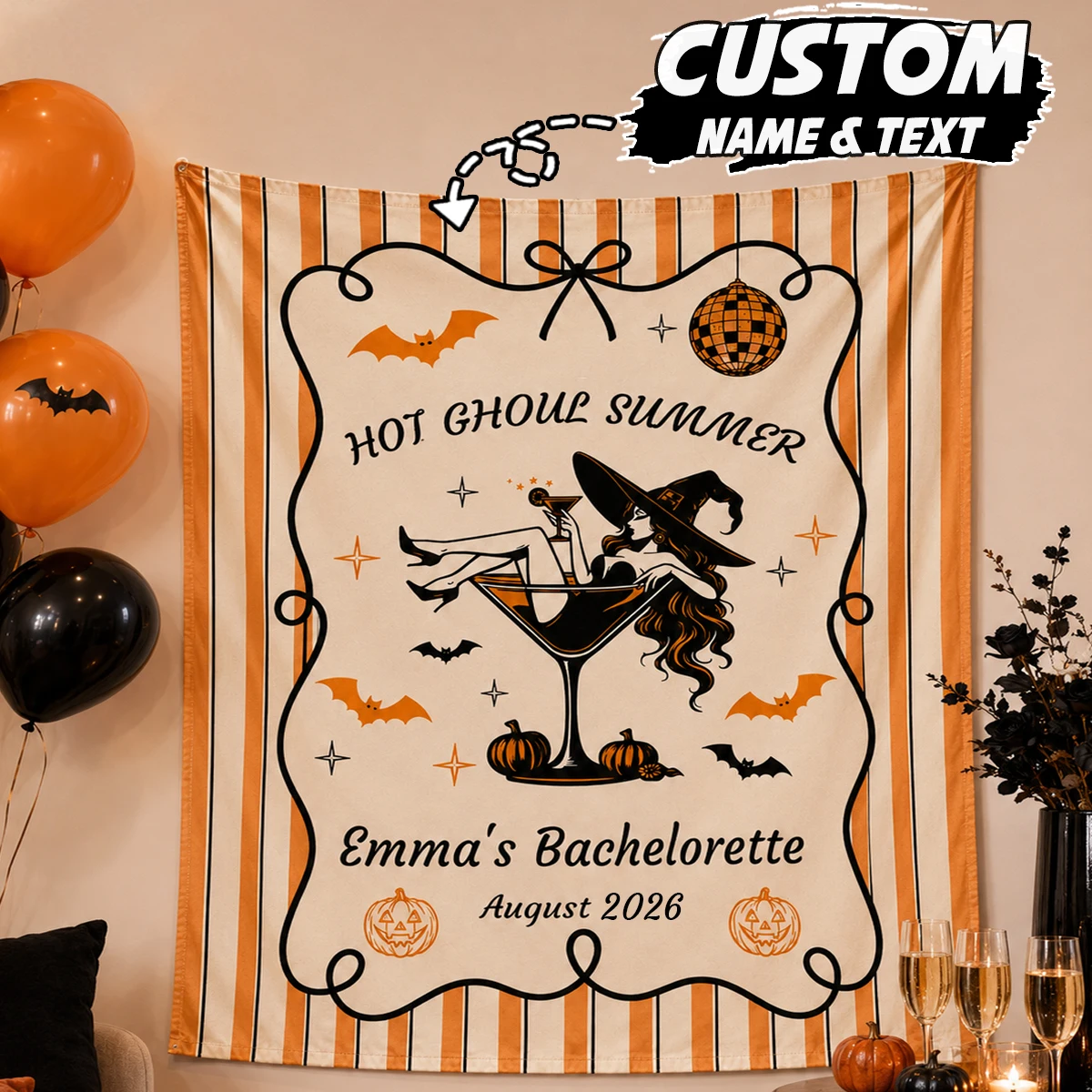 Custom Halloween Flag, Retro Halloween Party Banner,Custom Witch Tapestry, Spooky Hen Party Decor,Custom Holiday Flag.