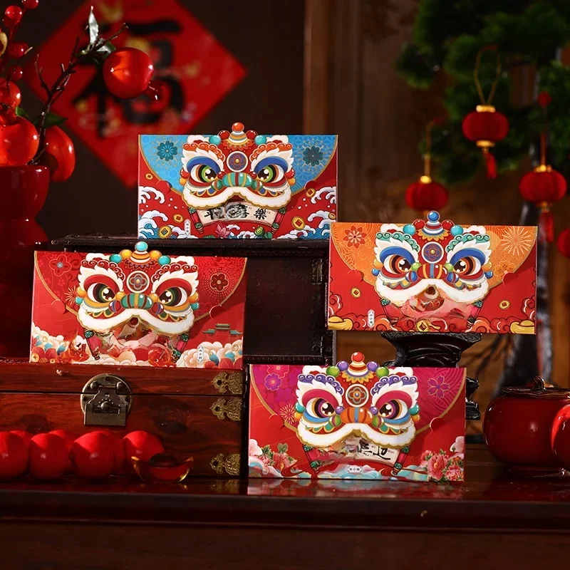 Enveloppes rouges de dessin animé pour le festival du printemps, sac d'argent pour le nouvel an chinois, sac porte-bonheur de mariage, 14-bao, 12 pièces par ensemble, 2025