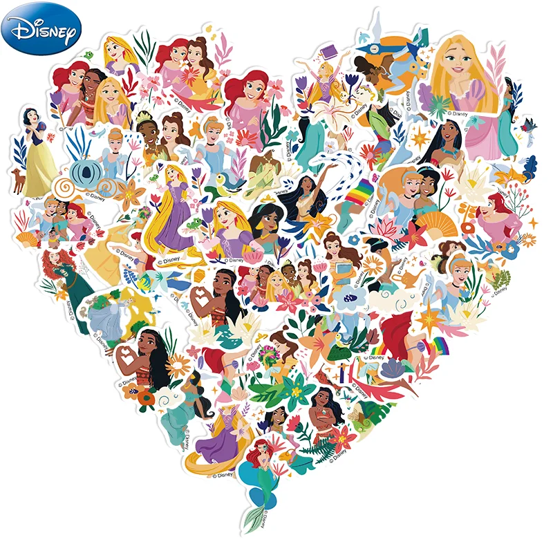 50PCS Disney Princess Vinyl Waterproof Stickers Toys For Water Bottles Laptop Bumper Notebook Computer Phone Hard Hat Car Decals