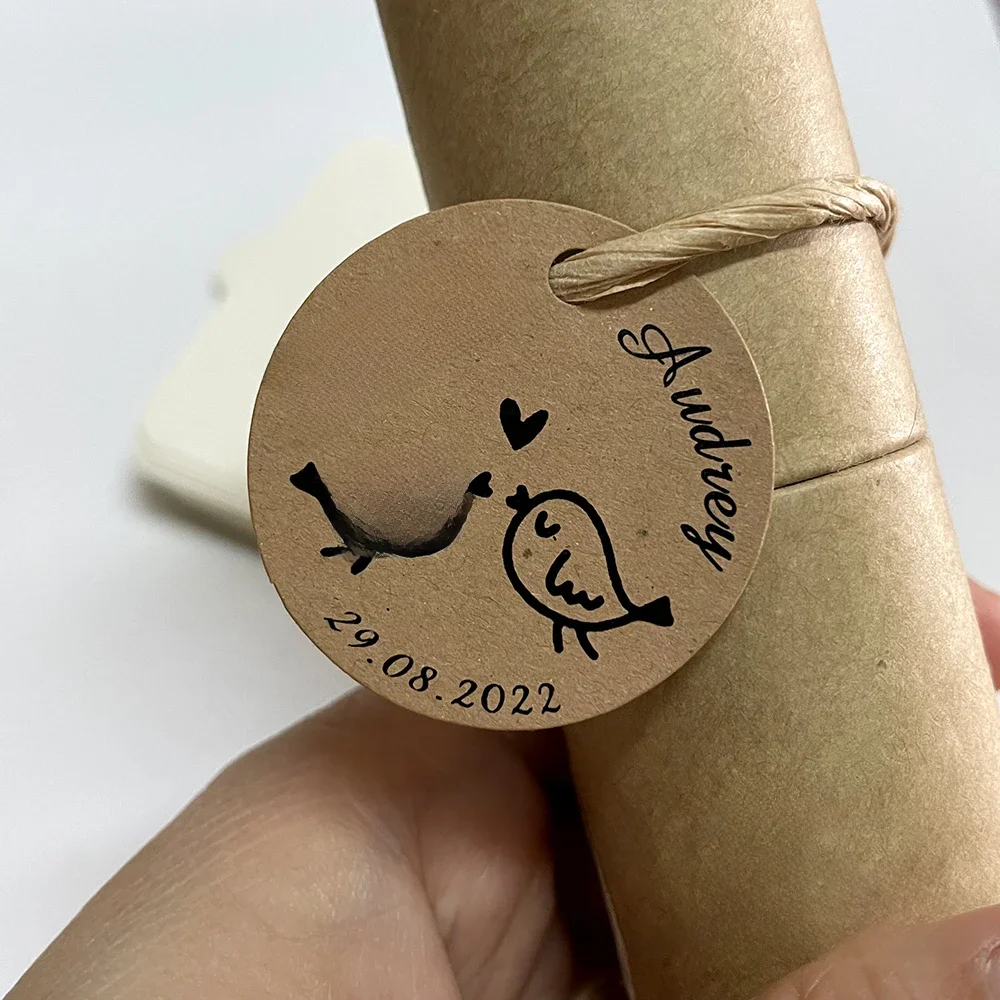 biała papierowa etykieta kraftowa, ręcznie wykonana etykieta Dekoracja ślubna Personalizacja 38mm/50mm okrągła — zdjęcie 2