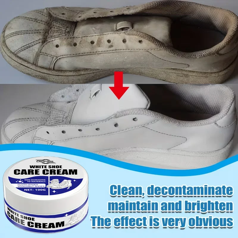 Crème nettoyant pour chaussures blanche : détachant et blanchissant pour baskets, toile, simili cuir - formule facile sans rinçage.