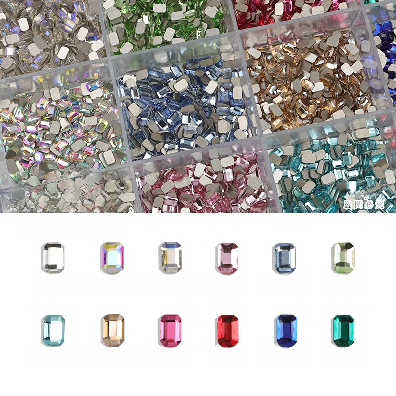 Strass en cristal de verre brillant à dos plat, pierre octogonale longue, accessoires de décoration de manucure bricolage, diamant d'art d'ongle, 4x6mm