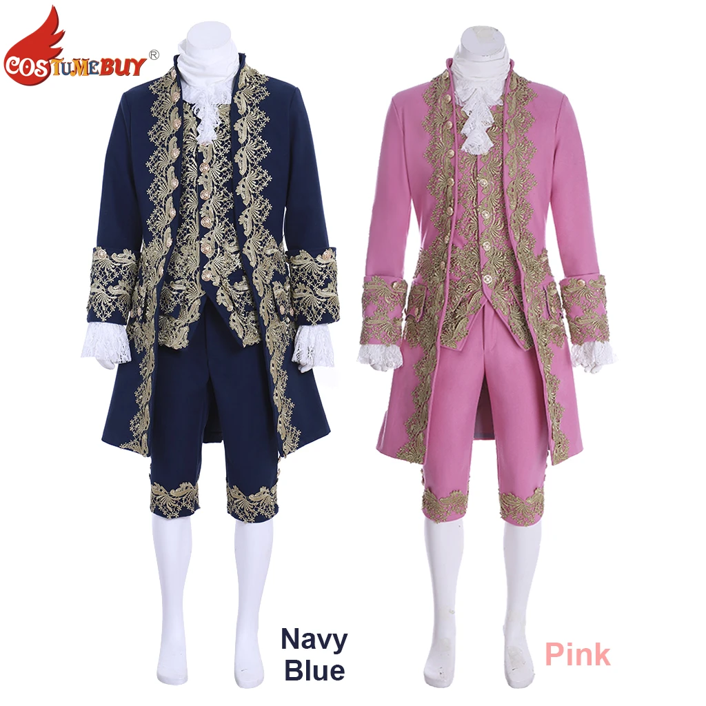 

Costumebuy 18th British Prince Costume Retro Rococo Aristocrat Suit Marie Gentleman Medieval Costume Men's Suit Navy Blue/Pink