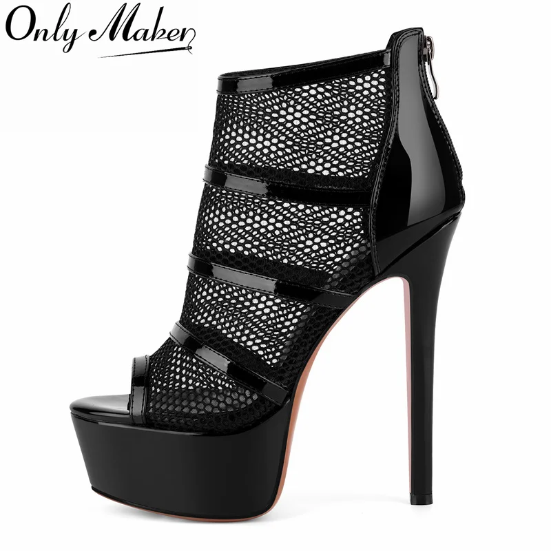 

Onlymaker Women Peep Toe Platform Mesh Stiletto Booties Sandals Back Zipper Thin Heel Ankle Boots