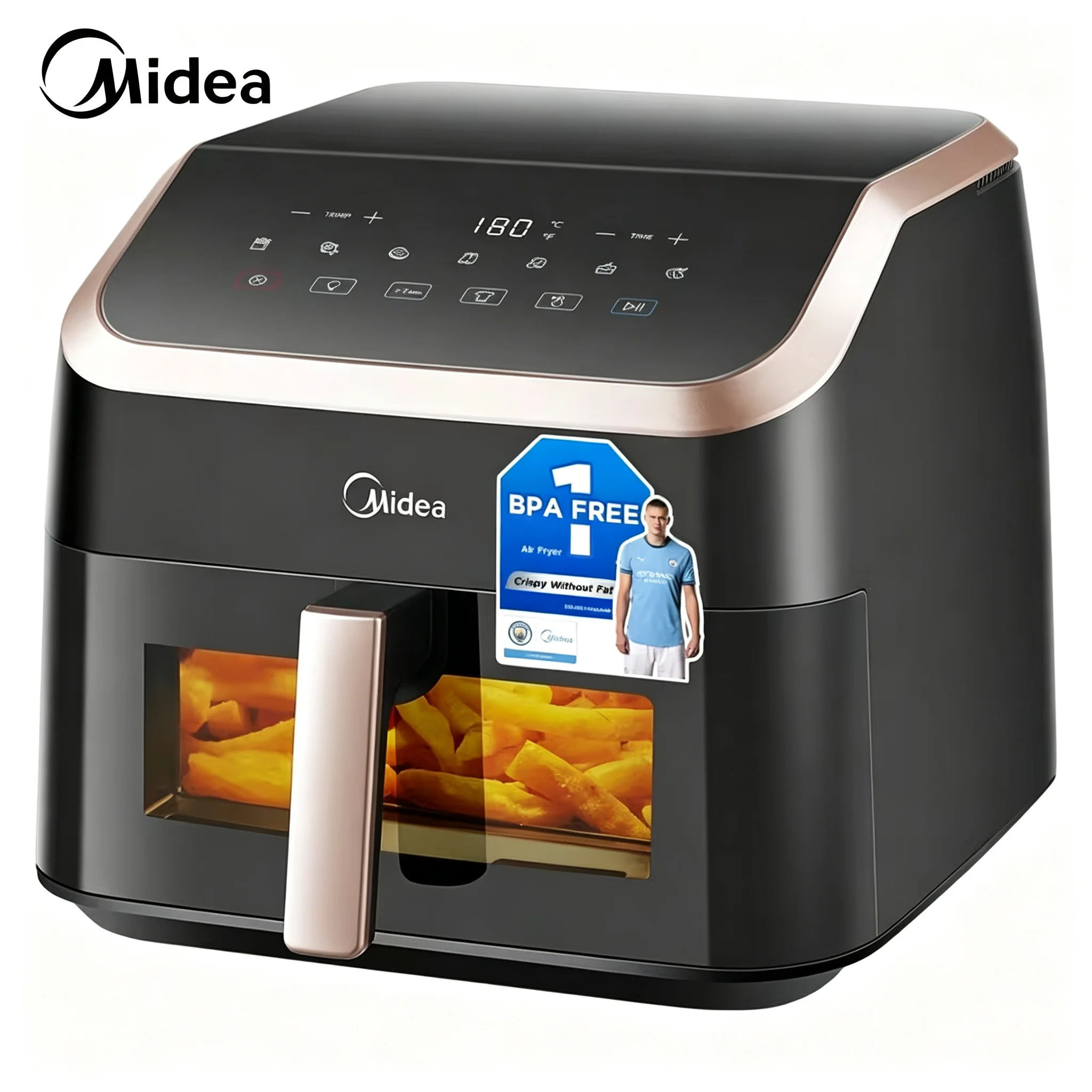 Friggitrice ad aria Midea da 8,5 litri con finestra trasparente, tecnologia Rapid Air, 9 programmi preimpostati per preparare piatti veloci e facili,