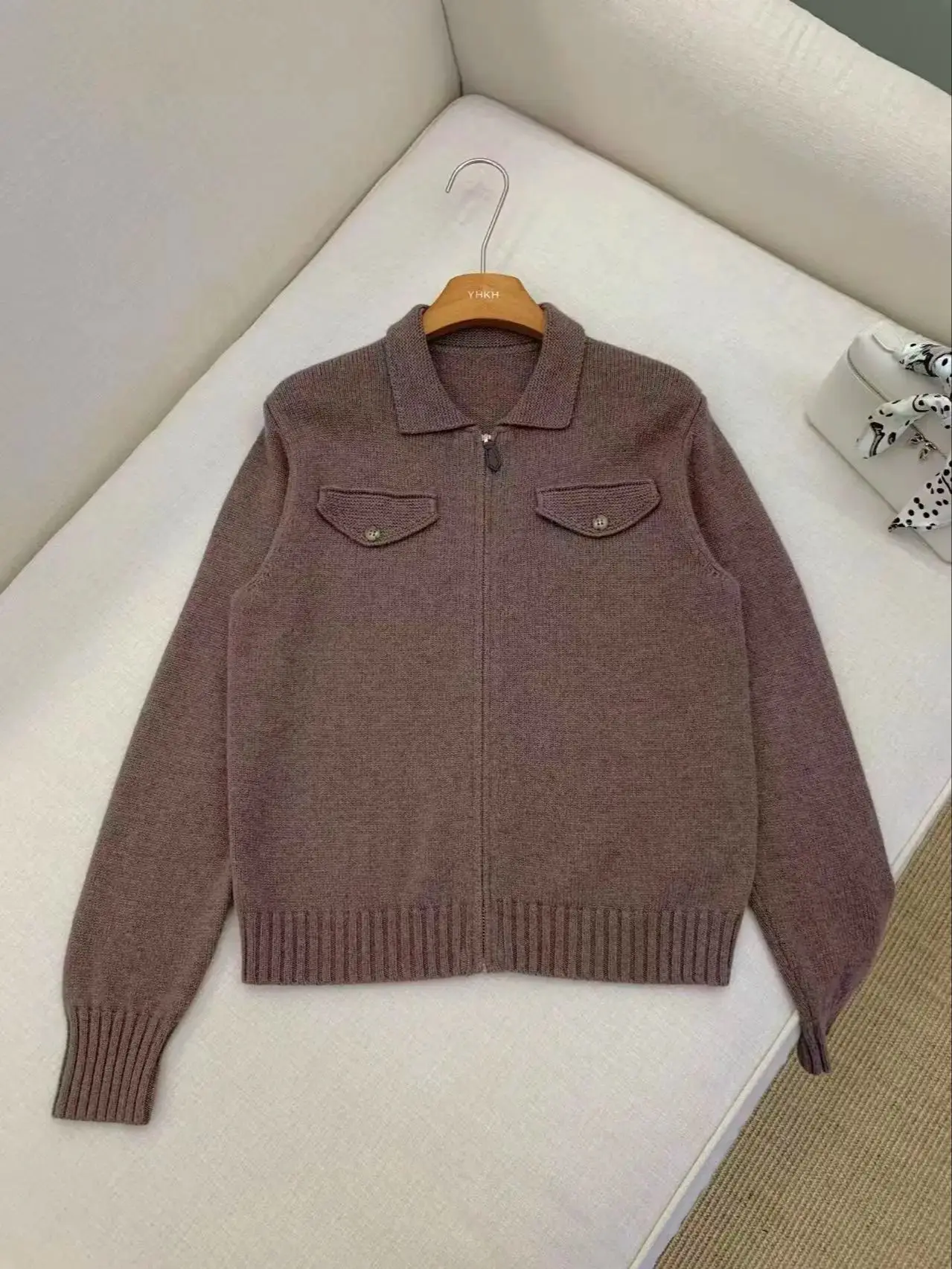 

Повседневный осенне-зимний модный женский однотонный кардиган на молнии из кашемировой шерсти