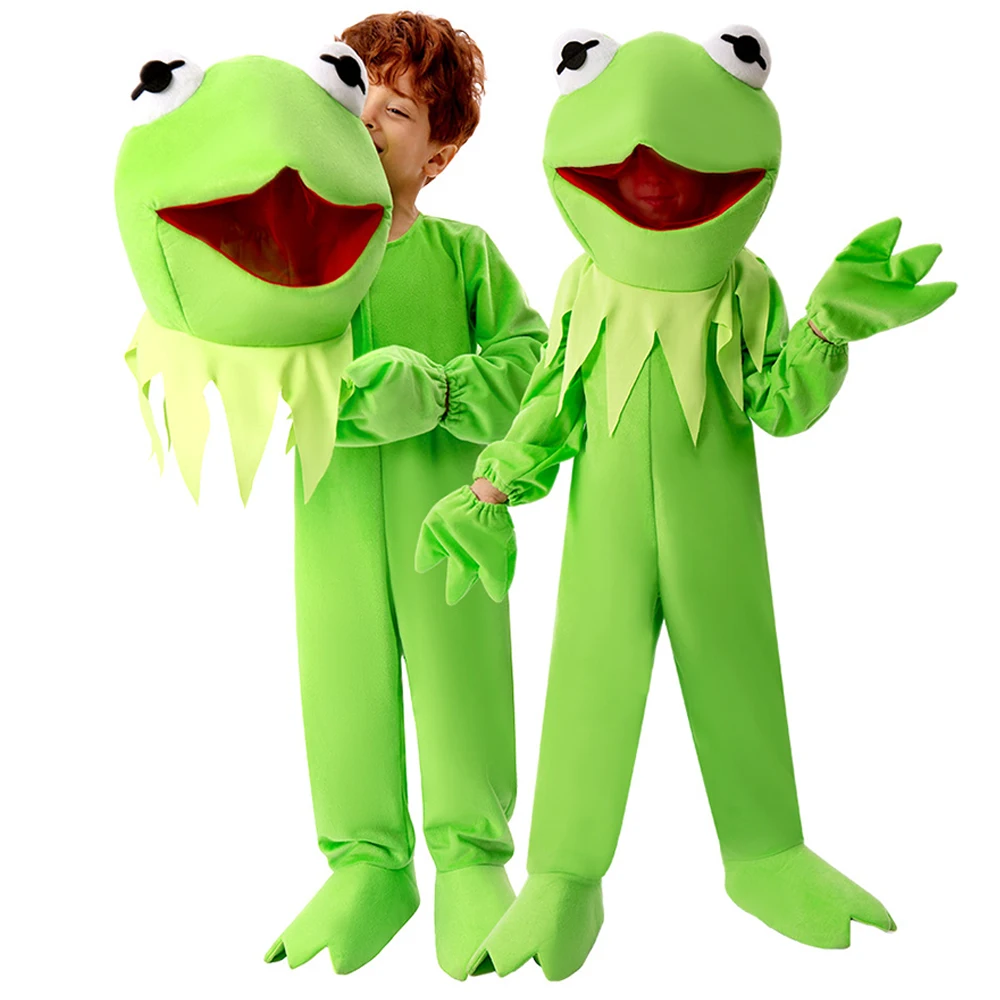 Muppets Kermit Costume Green Animal The Frog Child Costume Kids Fancy Dress Kermit Puppet Jumpsuit Set for Kids