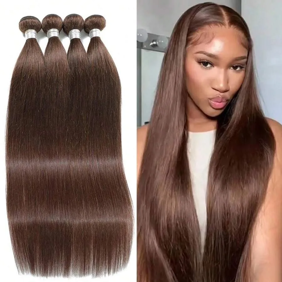 

Chocolate Brown Straight 4# Human Hair Bundles 12A Unprocessed Brazilian Virgin 100% Human Hair Double Weft Weave For Black Wome