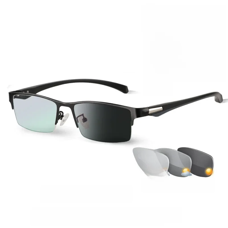 Nouveau soleil photochromique myopie lunettes optiques hommes étudiant fini myopie lunettes prescription lunettes cadre demi-jante-1.0-4.0