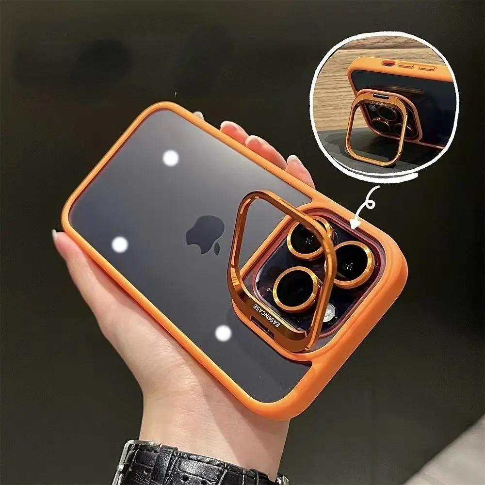 Capa case Com Tampa Suporte Oca na Câmera e Kit de Lente Proteção de Câmera Suporte De Liga De Alumínio iPhone 11 12 13 14 15 Pr