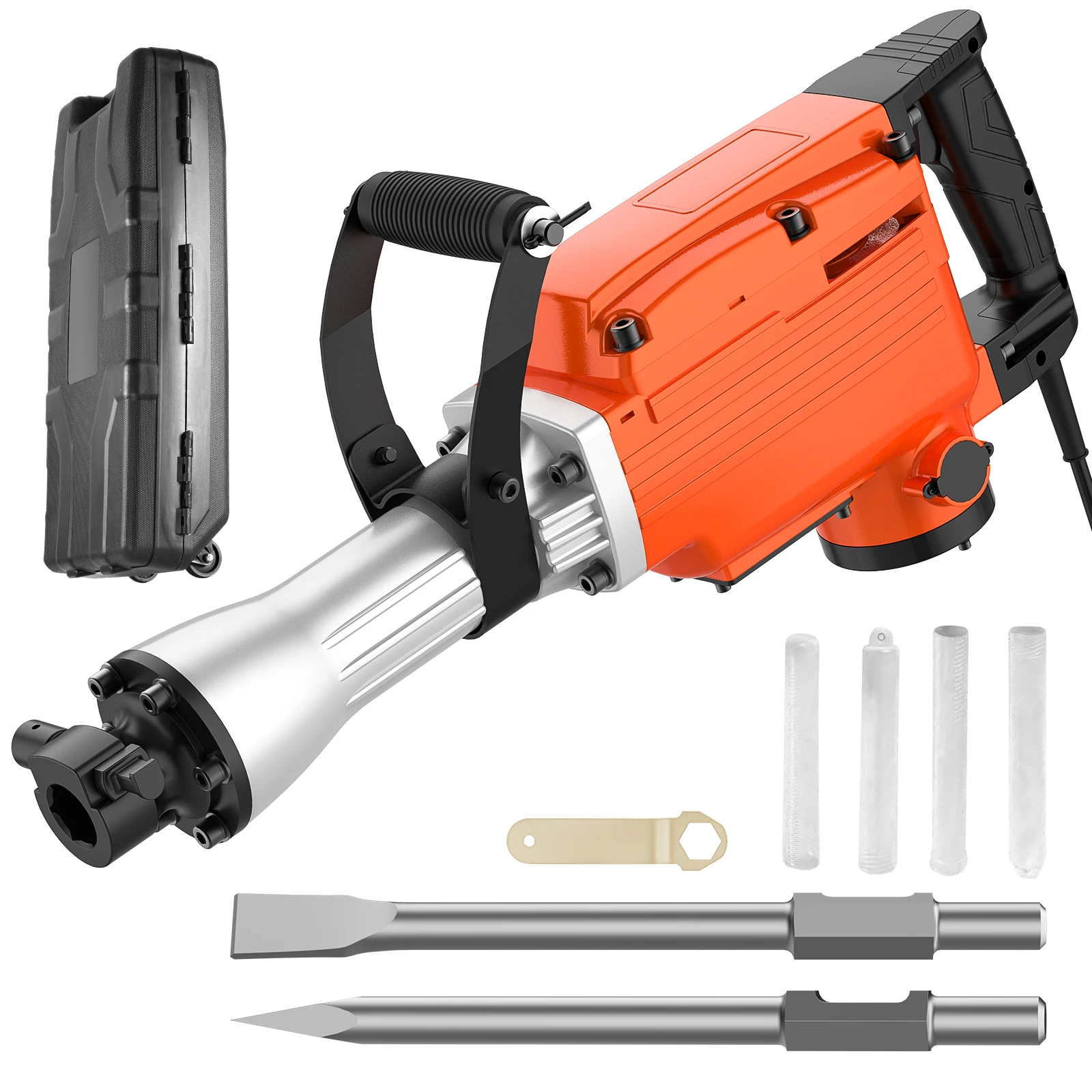 Seeiswork marteau à cric de démolition 2200W 15 pouces/380mm marteau à cric brise-béton marteau à cric électrique robuste 2/4 pièces ciseau