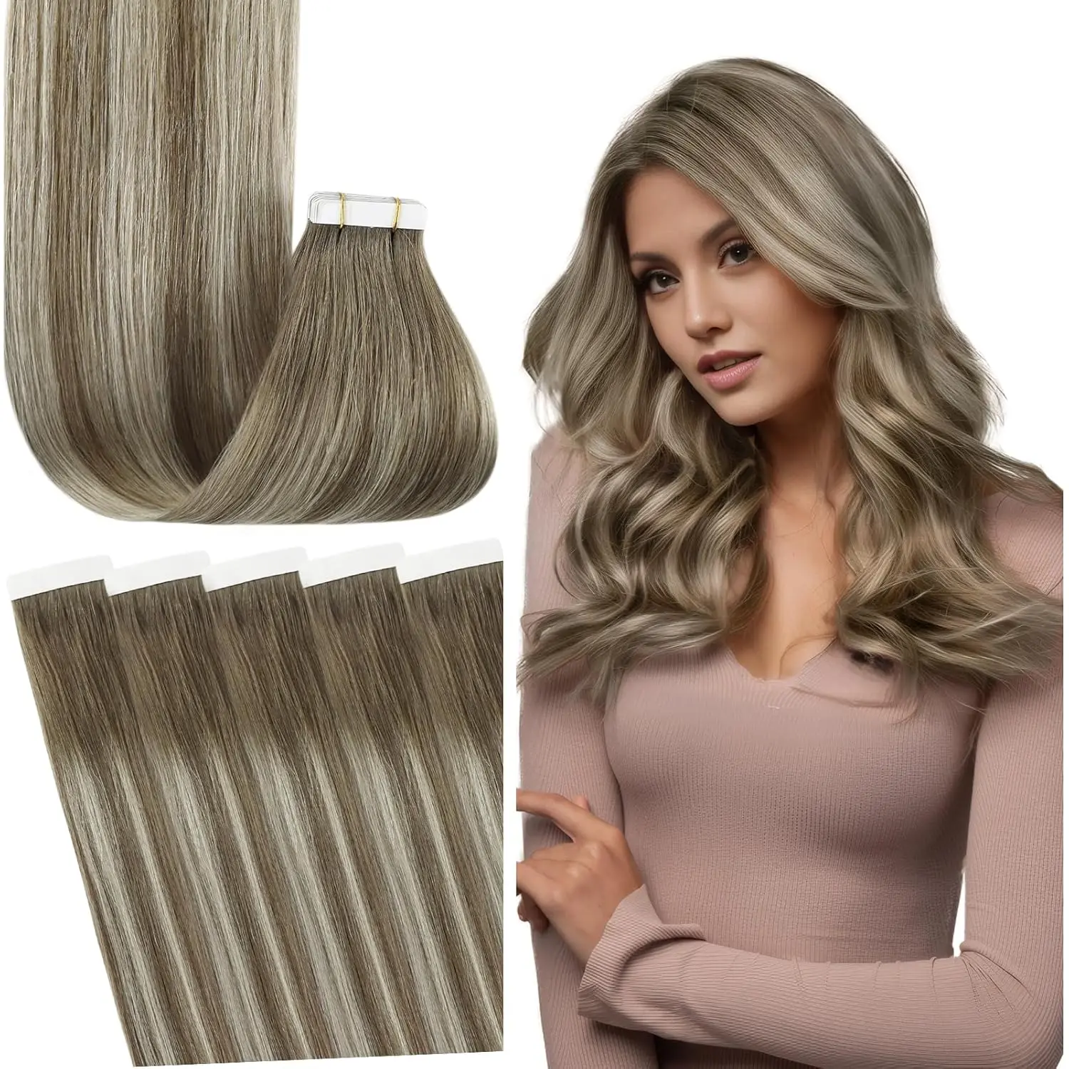 

Laavoo Remy Tape in Hair Extensions 20Pcs 100% Real Brazilian Hair 12-24inch 30g/50g Straight Natural PU Skin Weft Tape in Hair