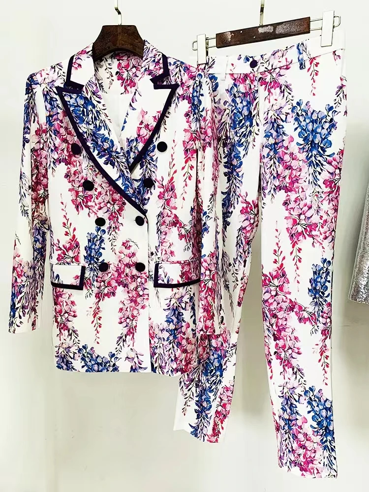 

Floral Elegant Printing Suit Sets 2024 Summer For Women Notched Pants Set Polyester Party Club Holiday Summer