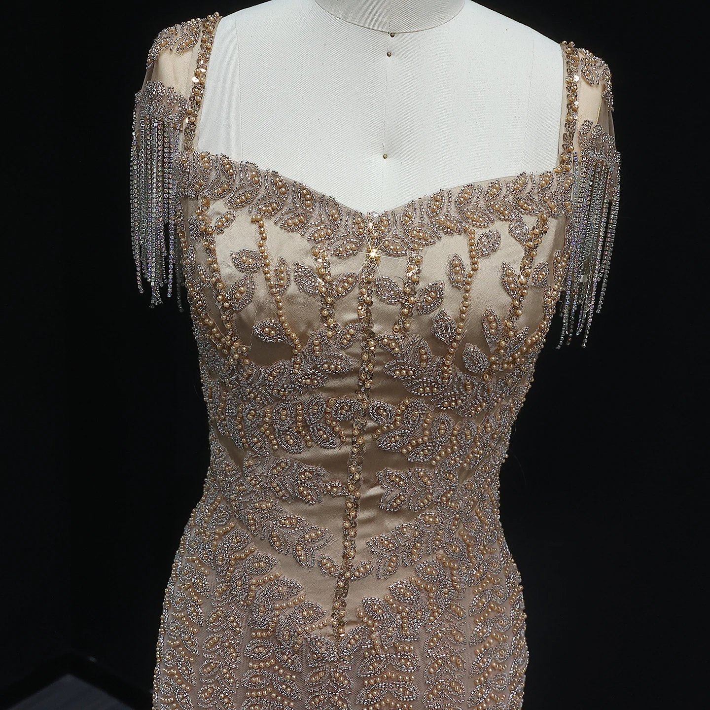 Sharon Said Saudi-Arabisches Luxus-Abendkleid mit Quasten in Rosa für Damen, Hochzeit, formelle Partykleider SS712, maßgeschneidert – Detail 16