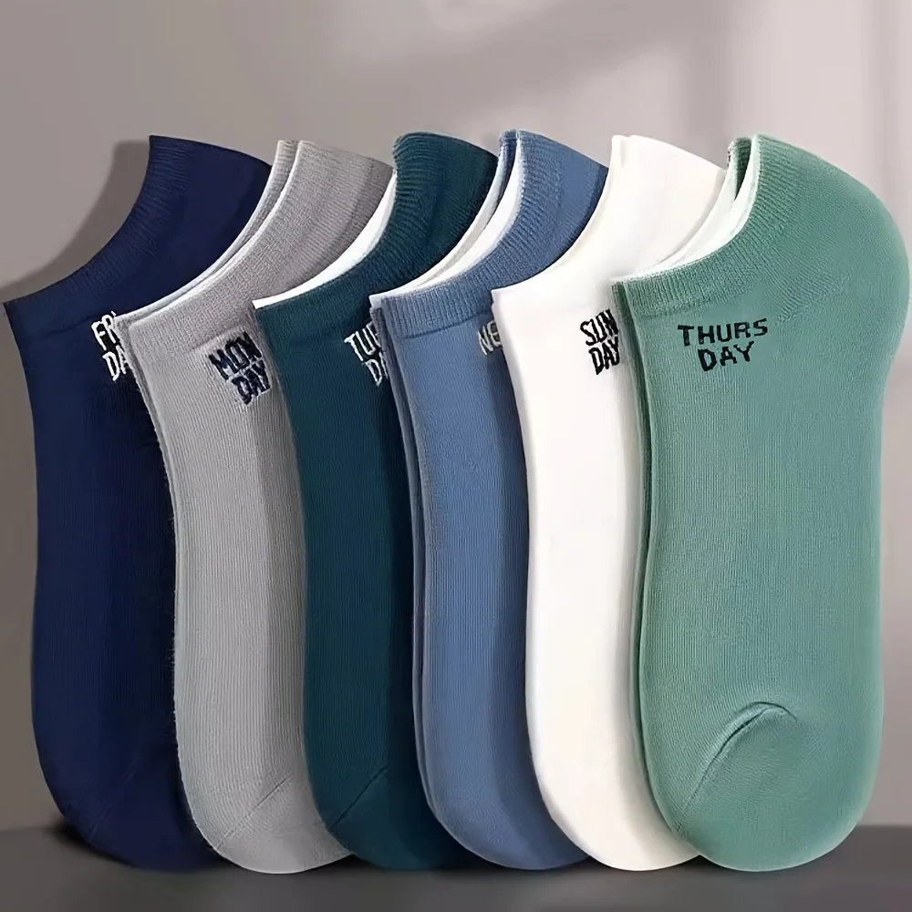 

[7 пар тонких носков] 7 пар мужских тонких носков | Печатный с понедельник на воскресенье, мягкий, удобный, дышащий, высокоэластичный, весенний