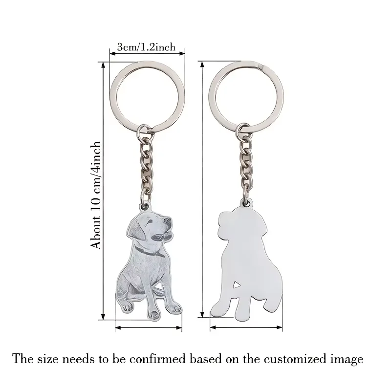 Personalisierter Haustier-Porträt-Schlüsselanhänger: Individuell gestalteter Schlüsselanhänger mit einem Foto des Haustiers, Schlüsselanhänger mit einem Foto des Haustiers und seines Besitzers, Haustier-Gedenkschmuck, mit Textgravur auf der Rückseite des Schlüsselanhängers, hochwertiger Schlüsselanhänger aus Edelstahl. – Detail 2
