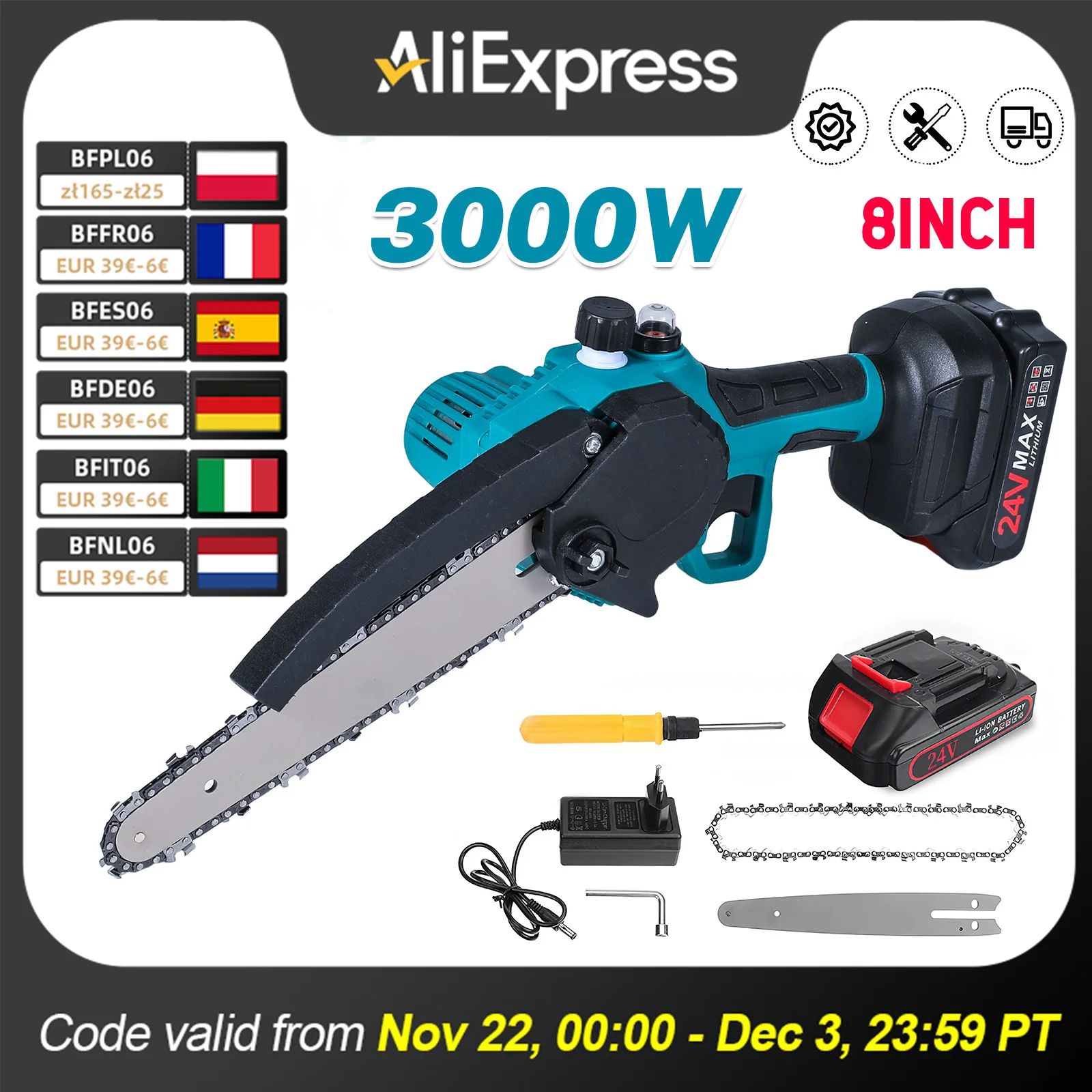 3000W 8 Inch Brushless Chain Saw Cordless Mini Handheld borrowing Saw Woodworking Electric Saw baking Tool For Makita 24V Battery