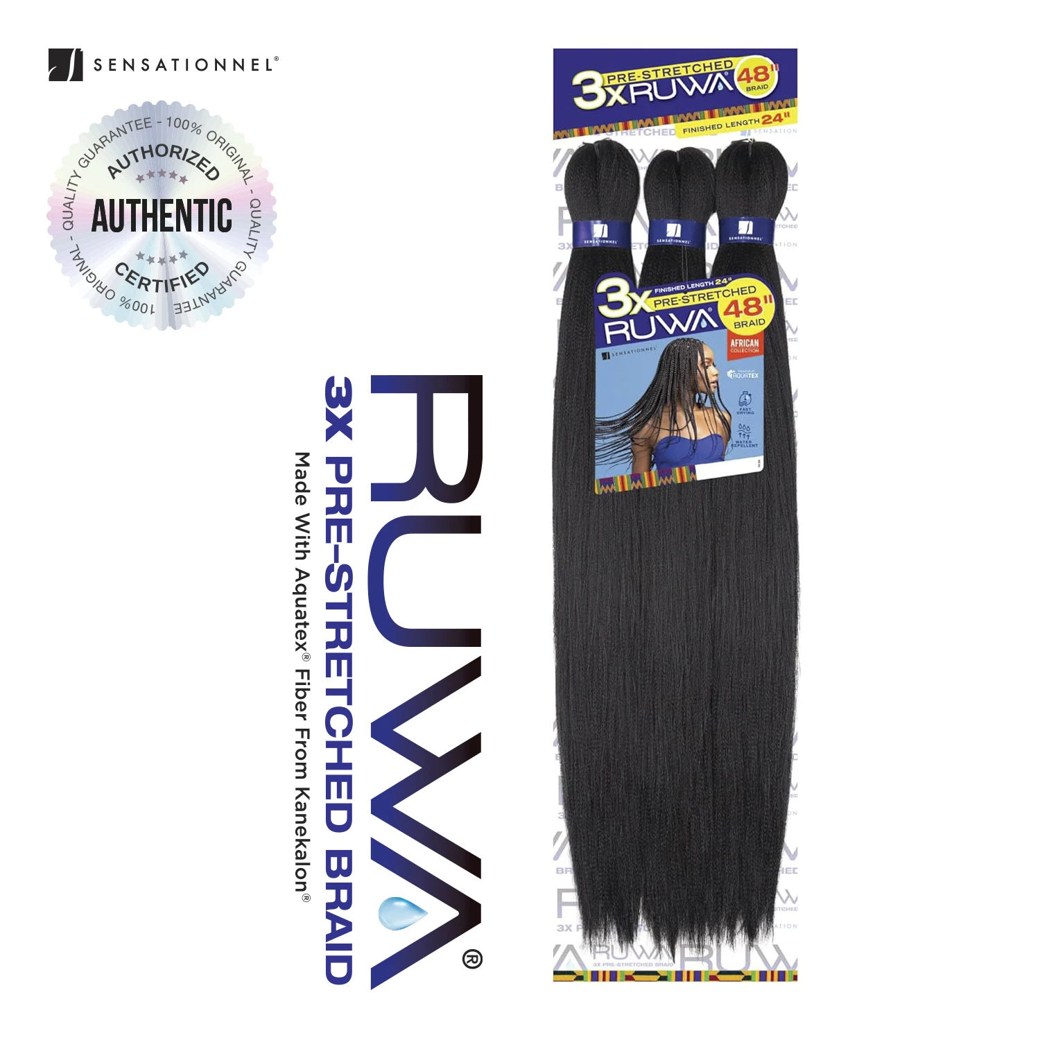 Sensationnel XPRESSION 3X Ruwa Synthetic Hair Braids Pre-Stretched Braid 24" - Lightweight, Easy to Install