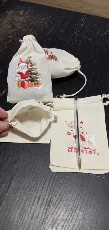 6pcs Christmas Linen Drawstring Bags Burlap Gift Bags Candy Biscuits Pouchs for Home Decor 2025 Navidad Natal New Year Gift 2026 photo review