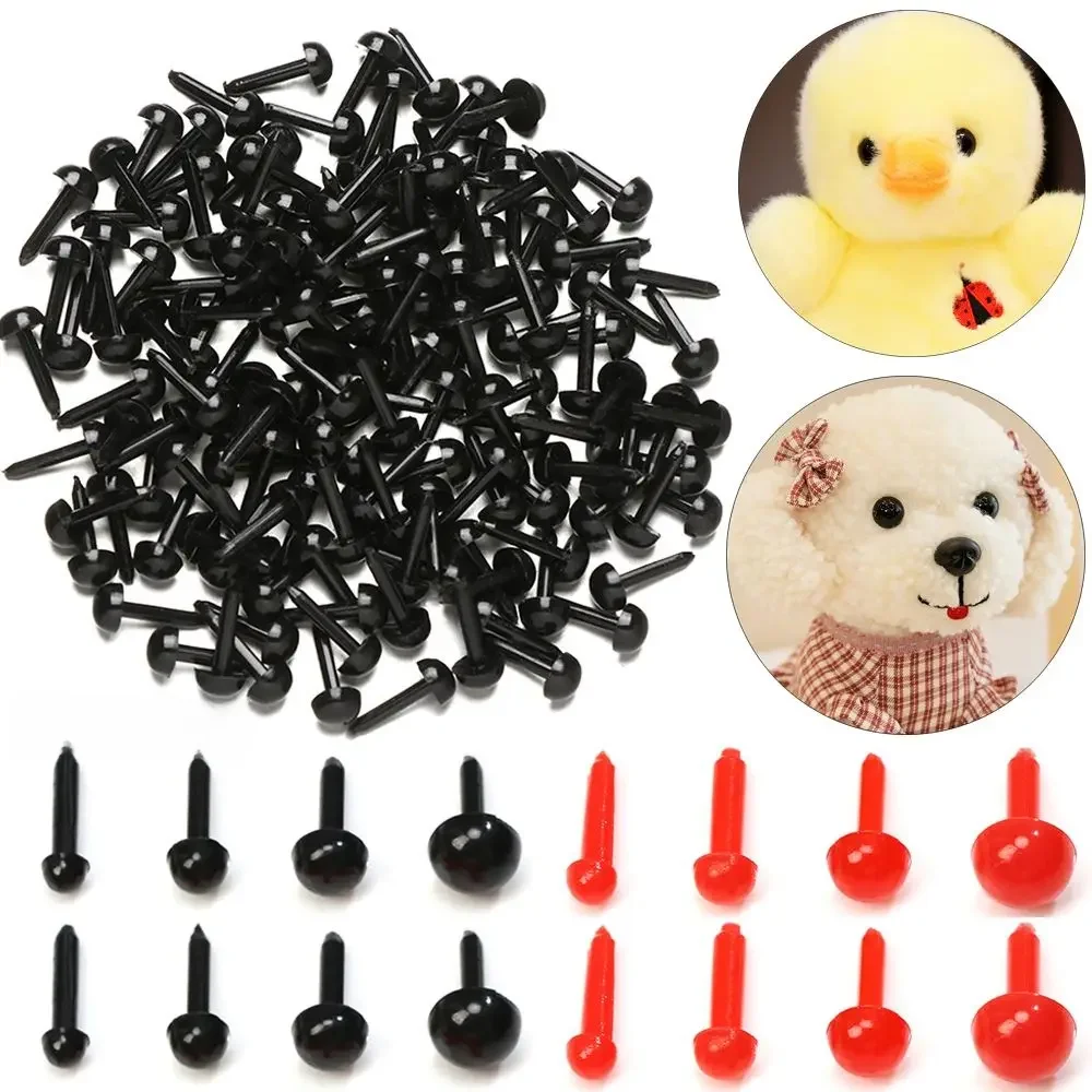 100 sztuk/worek plastikowe Mini czarne/czerwone bezpieczeństwo okrągłe nosie lalki zwierzęta pluszowe oczy lalki dla lalki dla pluszowego psa wypchane akcesoria — zdjęcie 2