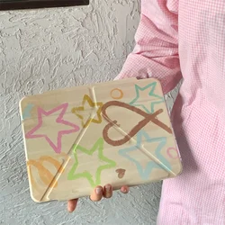 Korean Cute Star Leather Tablet Case For Apple iPad Air 2024 13 inch Pro 11'' 12.9 inch Air 5/4 10.9 10th 7/8/9 10.2 inch Cover