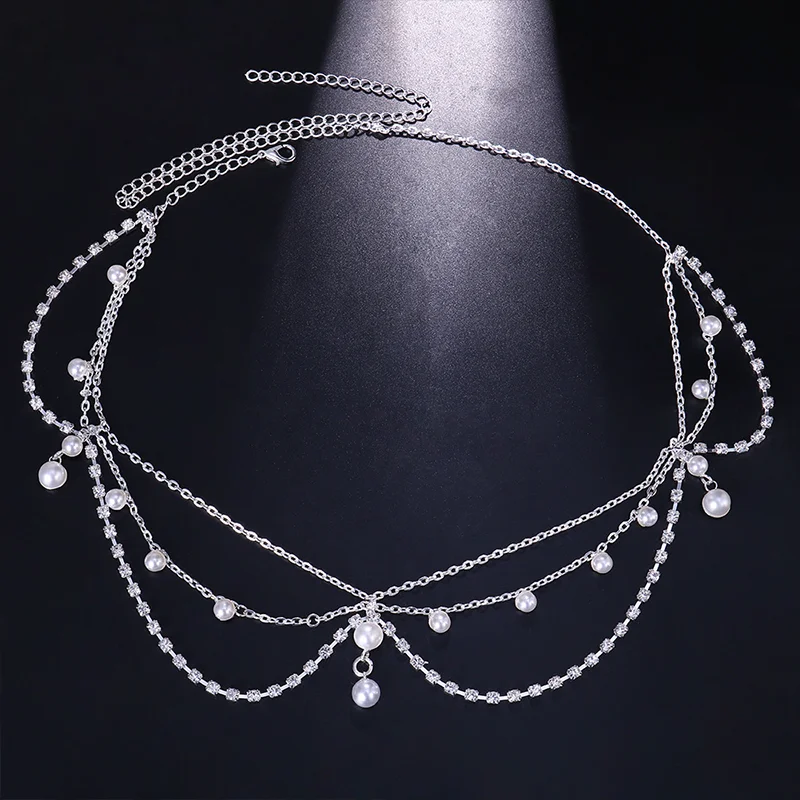 Stonefans Bohemian Rhinestone Pendant Imitation Pearls Forehead for Women Bridal Metal Multilayer Headband Hair Accessories