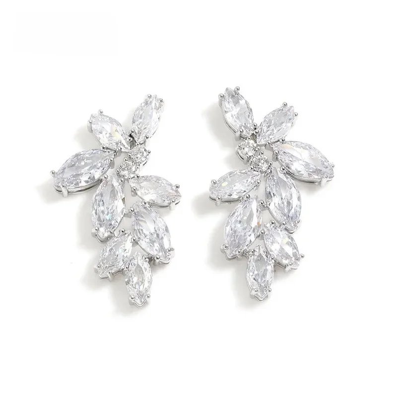 ZAKOL Fashion Marquise Cut Cubic Zirconia stadniny kolczyki dla kobiet modny liść suknia ślubna biżuteria ślubna FSEP2349 — zdjęcie 2