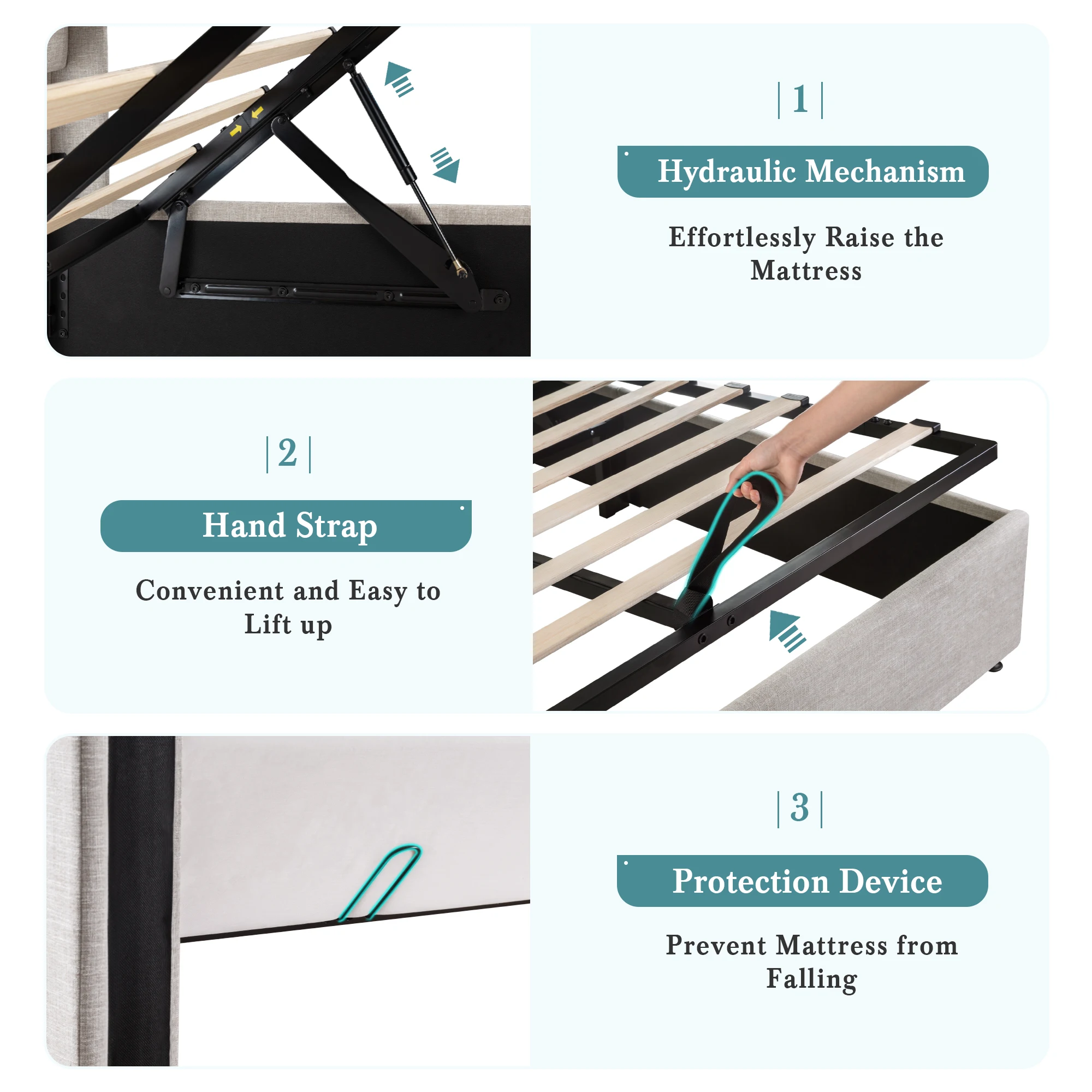 HOOMIC Hochklappbares Stauraumbett mit Flügelkopfteil/Hochleistungs-Hydraulikbett/groß unter Stauraum