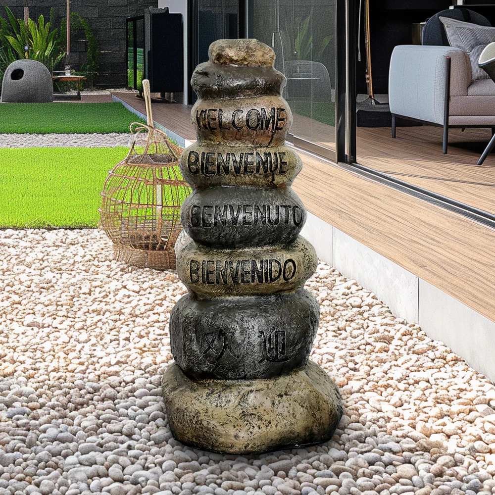 

32.2 Inch Tall Concrete Garden Statue for Indoor/Outdoor - Stacked Stone Style Statue for Garden, Yard Lawn Outdoor Home Decor