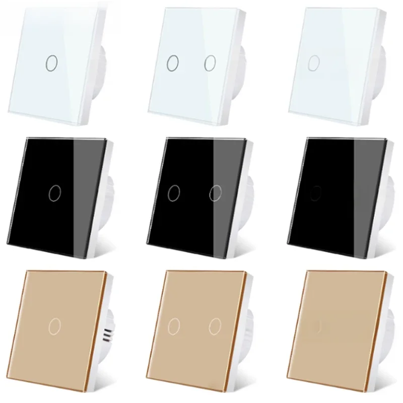 UE interrupteur tactile LED panneau de verre cristal applique interrupteur de lumière 1/2/3 Gang AC100-240V LED capteur commutateurs Interruttore