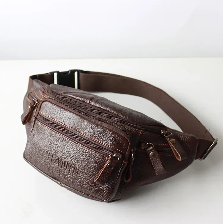 Genuine Cowhide Leather Waist Bag Men Funny Pack Belt Bag Phone Pouch Multiple Pockets Hiking Running And Cycling fanny pack 가방 — zdjęcie 2