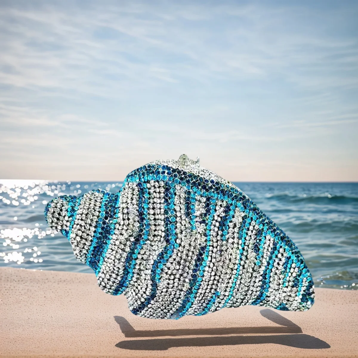 

Chic Women Conch Shape Rhinestone Evening Bag Beach Shell Clutch Glitter Crystal Purse Handbag for Prom Party