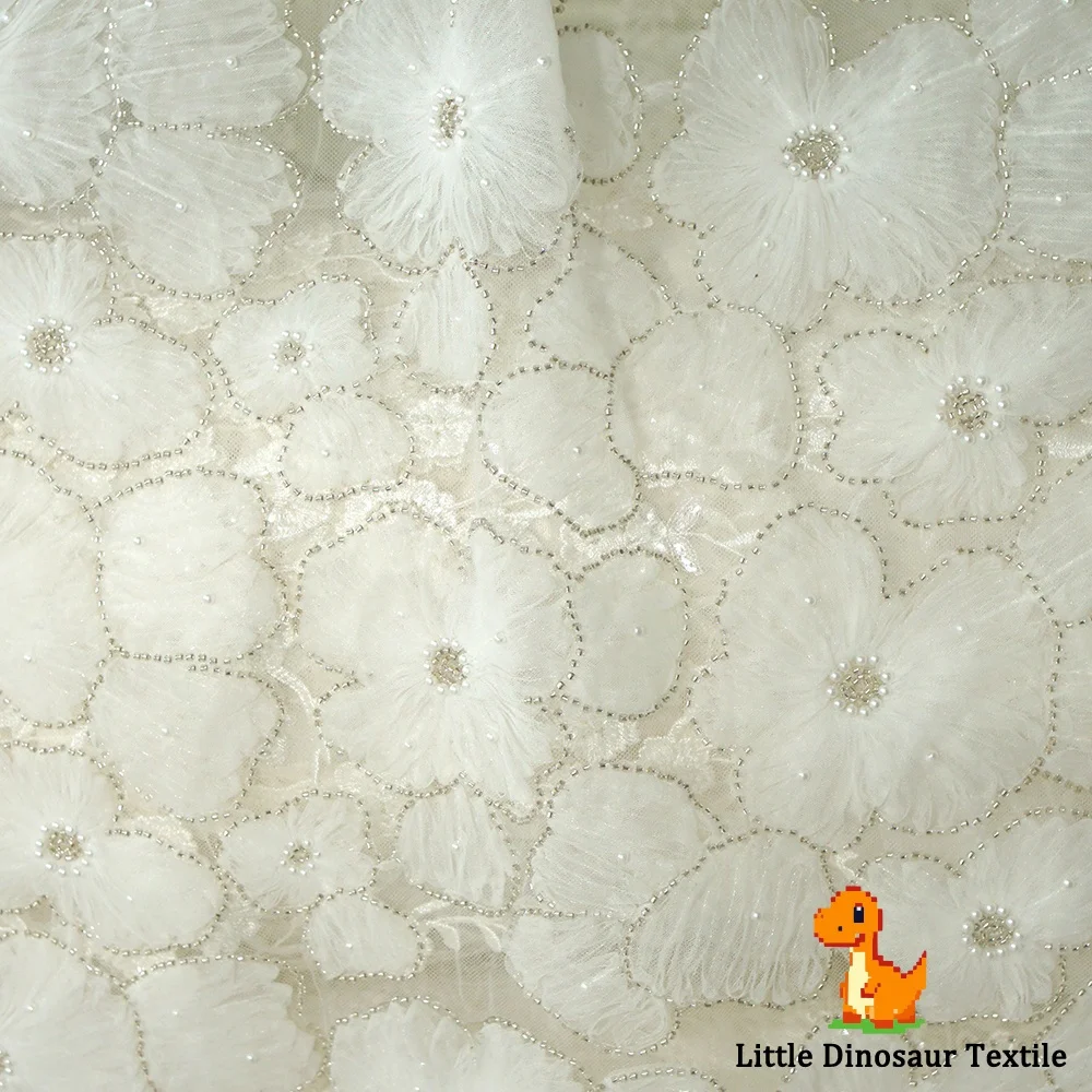 

Нежная композитная кружевная ткань с вышивкой, снежинка, цветочный жемчуг, мягкий тюль для свадебных платьев, ткань для пошивки одежды от кутюр